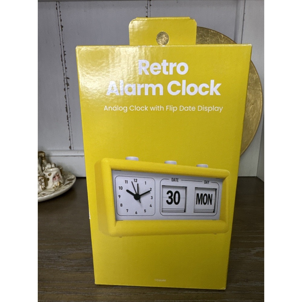 Gems Retro Alarm‎ Clock Flip Date Day Analog Yellow Desk Clock Brand New Sealed